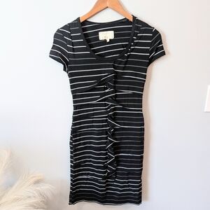 Artelier Nicole Miller Black and White Striped Ruched  Dress